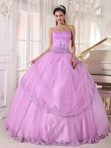 Appliqued Lilac Sweet 15/16 Birthday Dress with Lace Hem