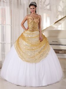 2012 the Best Halter Sequins Gold and White Sweet 15 Dresses