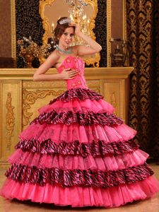Cheap Zebra Print Colorful Quinceanera Dress with Ruffled Layers