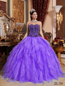 Simple Ruffled Light Purple and Black Corset Dress for Sweet 15