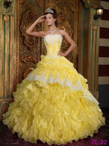 Brand New Yellow Corset Quinceanera Dress Ruffled Appliqued