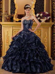 2014 Miss Universe Exquisite Navy Blue Ball Gown Appliqued Dress for Sweet 16
