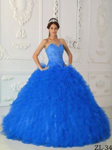 Greatest American Dog 2014 Ball Gown Sweetheart Blue Sweet 15 Dress with Rhinestones