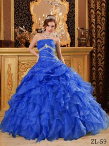 2013 Best Ruffled Blue Sweet Sixteen Dresses with Rhinestones