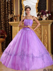 The Best Appliqued Lilac Ball Gown Strapless Quinces Dress