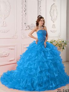 Wholesale Court Train Appliques Dress for a Quinceanera with Ruffles