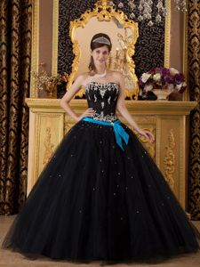 Modern Tulle Black Appliques Quinceanera Dresses with Beading