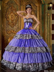 Gorgeous Zebra Printing Sweetheart Dresses for Quince with Ruffles