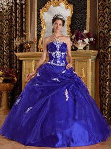 Noble Strapless Appliques Royal Blue Sweet 16 Dresses in Organza