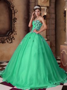 Green Quinceanera Party Dress Sweetheart with Beading Appliques
