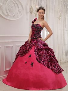 Zebra Print One Shoulder Quinceanera Gown Dress with Appliques