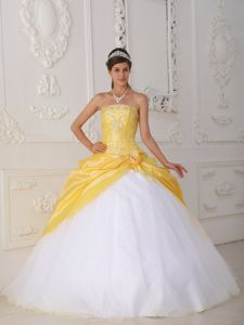 Customize Yellow and White Sweet Sixteen Dresses with Beading