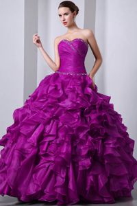 Beaded Ruche Sweetheart Sweet 16 Dresses Ruffled Layers in Purple