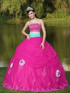 Discount Hot Pink Sweet 16 Dresses with Flowres and Appliques