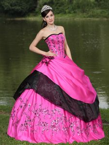 Custom Made Appliqued Hot Pink and Black Quinceanera Dresses