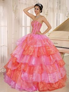 Multi-color Appliqued Ruffled Organza Quinceanera Party Dress