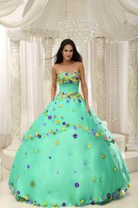 Low Price Apple Green Sweet 16 Dresses with Colorful Flowers