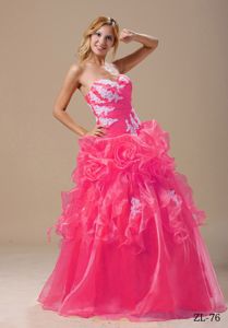 Pretty Appliqued Hot Pink Quinces Dress with Rolling Flowers