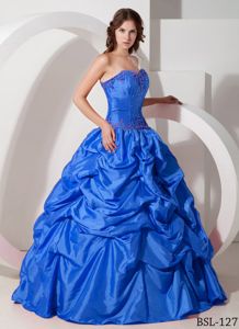 Fast Shipping Pick-ups Appliqued Blue Quinceanera Gown 2013