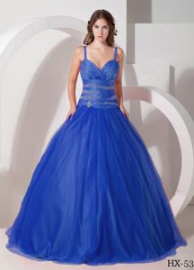 2012 Pretty Beaded Blue Sweet 15 Dresses with Spaghetti Straps