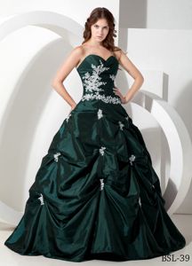 Discount Appliqued Dark Green Sweetheart Dress for Sweet 15