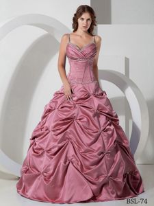 Spaghetti Straps Beaded Watermelon Quinceanera Gown for Rent