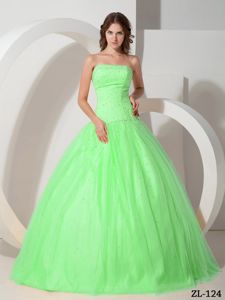 Wholesale 2012 Light Green Strapless Beaded Quinces Dresses
