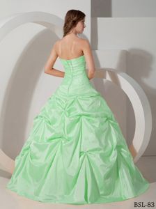 Low Price Apple Green Sweet 15 Dress with Beading and Pick-ups
