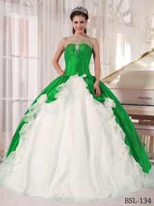 Wholesale Green and White Ball Gown Dress for Quinceanera