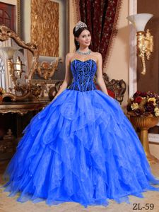 Corset Ruffled Beaded Black and Blue Quinceanera Gown Dresses