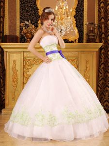 White Ball Gown Strapless Appliqued Sweet 16 Dress Low Price