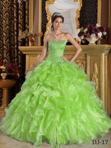 2013 Sweetheart Ruffled Beaded Spring Green Sweet 16 Dresses