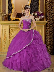 Custom Made Ball Gown Appliqued Ruffled Purple Quinces Dress