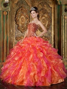 Colorful Ruffled Strapless Beading and Sequins Dress for Sweet 15