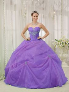 Chic Light Purple Sweetheart Appliques Decorate Dress for Sweet 15
