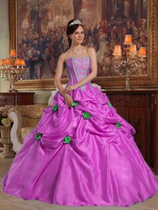 Beading Sweetheart Pick-ups Quince Dress with Hand Made Flowers