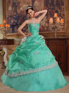 Light Green Sweetheart Appliques Pick-ups Ruched Quinceanera Gown