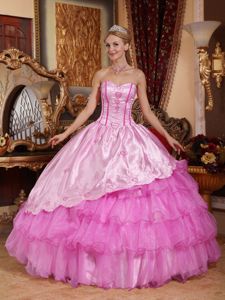 Pink Sweetheart Multi-tiered Taffeta and Organza Dress Quinceanera