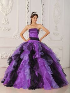 Organza Strapless Multi-colored Ruffles Appliqued Dresses of 15