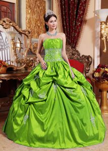 Spring Green Strapless Appliques Dress for Quinceanera with Appliques