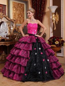 Luxurious Colorful Multi-tiered Strapless Appliques Quince Dresses