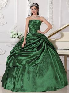 Perfect Green Ruched Bodice Pick-ups Strapless Sweet 15 Dresses