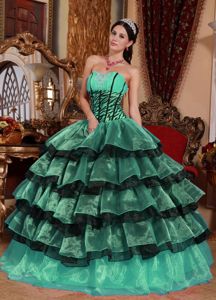 Multi-colored Strapless Ruched Bodice Tiered Quinceanera Gowns