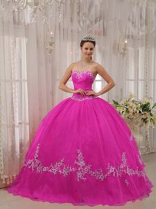 Hot Pink Sweetheart Appliques Ball Gown Dress for Quince Designer