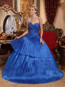 Royal Blue Appliques Ruched Bodice Dress for 15 with Pleated Layers