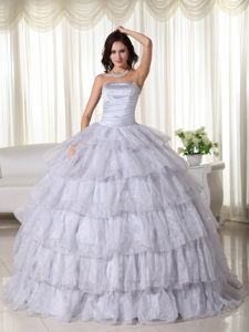 Light Gray Multi-tiered Beading Organza Dresses for Quinceanera