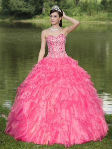 Rose Pink Beading Sweet Heart Sweet Sixteen Dresses with Ruffles