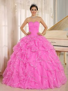 Attractive Pink Beading and Ruffles Sweetheart Sweet 15 Dresses