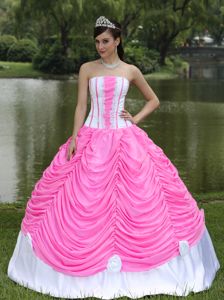 Rose Pink and White Appliqued Ruffled Quinceanera Dresses