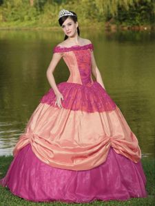 Colorful Off The Shoulder Dress for a Quince with Appliques